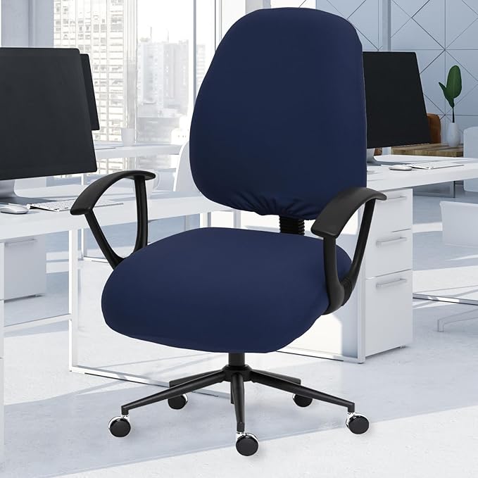 DIVA EN CAMINO DEC Super Stretchable Desk Office Chair Seat Covers - Universal Spandex Computer Chair Slipcover - 180GSM Rotating Backrest Coverings Cushion Protectors for Dogs, Cats, Pets (Navy)