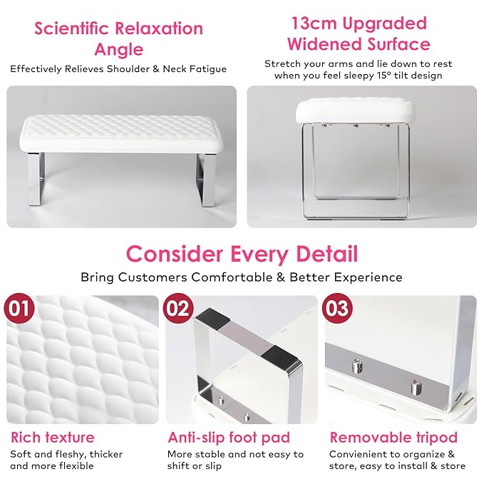 Arm Rest for Nails Tech, BORNBYME Update PU Leather Fish Pattern Hand Nail Foot Stand Rest for Manicure & Pedicure,White