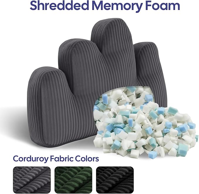 Lumbar Support Pillow for Recliner, Back Support Pillow for Office Chair, Ergonomic Corduroy Cloud pillow with Shredded Foam , Lower Back Pain Relief for Gaming Chair, Couch, Dark Grey