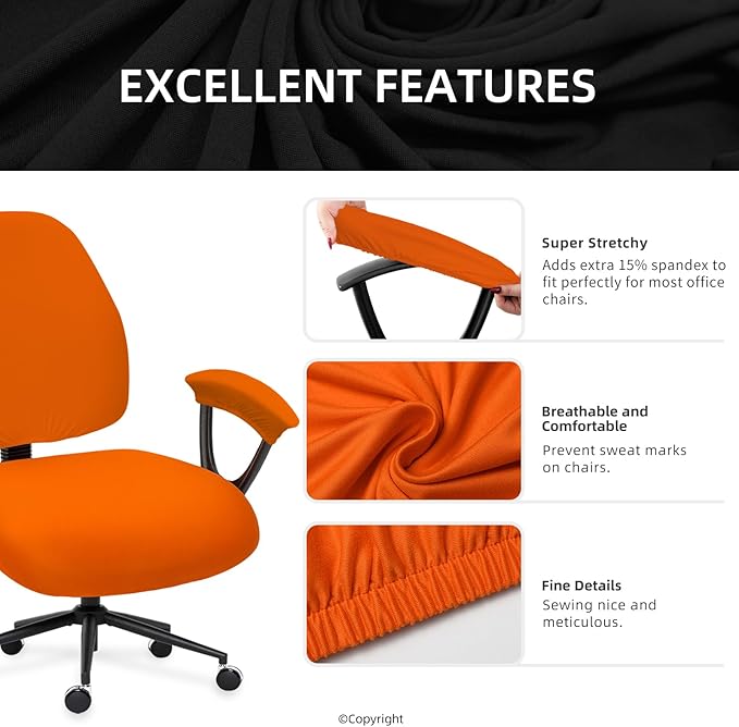 Super Stretchable Separate Office Chair Seat Covers - Universal Spandex Computer Chair Slipcover Washable Rotating Backrest Coverings & Cushion Protectors & Armrest Covers for Dogs, Cats, Pets