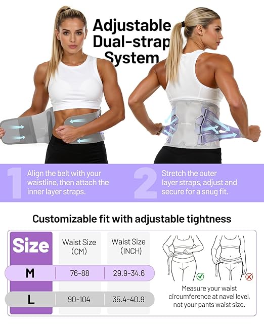 Back Brace for Women, Support Brace for Lower Back Pain Relief, Adjustable Lumbar Support Belt with Lumbar Pad, Ergonomic Breathable Immediate Relief Brace for Herniated Disc Sciatica Scoliosis,M