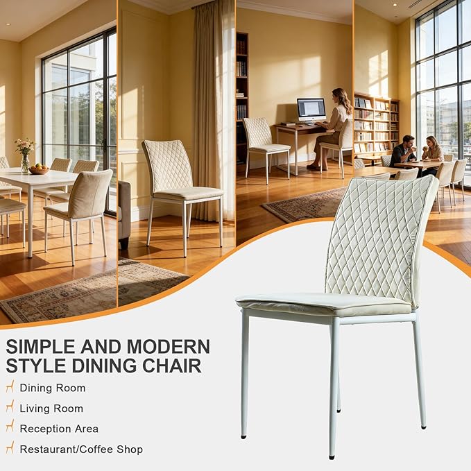 Lightdot Dining Chairs Set of 2, Accent Parsons Diner Chair Upholstered Fabric Stylish Kitchen Chairs with Metal Legs and Padded Seat for Dining Room, Vanity, Living Room, Bedroom Office,Beige