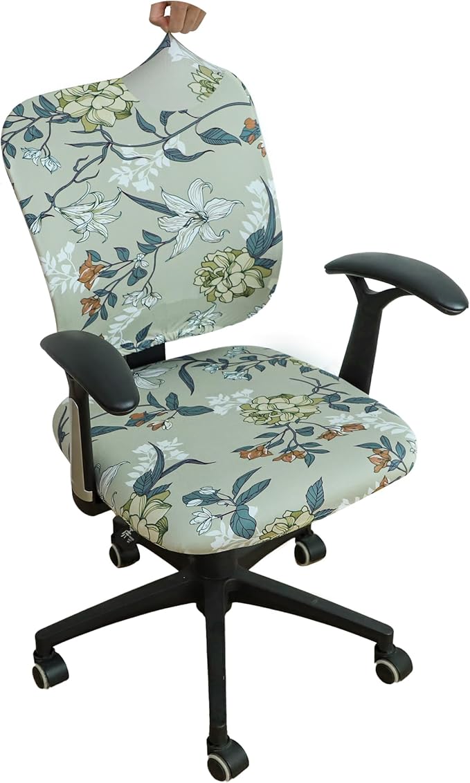 FORCHEER Printed 2 Pieces Split Office Chair Covers Stretchable Floral Desk Chair Slipcovers Washable-Floral I