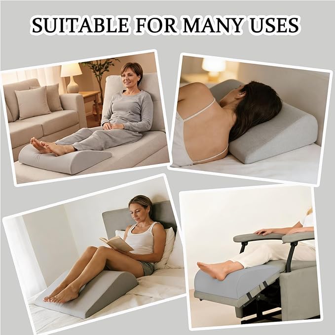 Recliner Foot Rest Cushion, Leg Pillow Extender with Adjustable Straps, for Reclining Chairs, Bed, Sofa - Extra Large Wedge Foam Support Pad Elevates Legs and Feet (Grey)