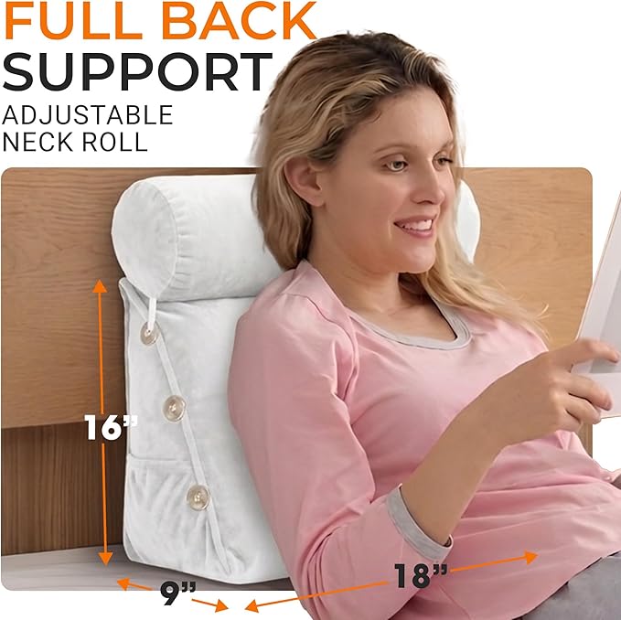 Cheer Collection Reading Wedge Pillow - Adjustable Wedge Reading Pillow with Neck Support, Hollow Fiber-Filled Backrest Pillow for Reading, Gaming, and TV Watching, White