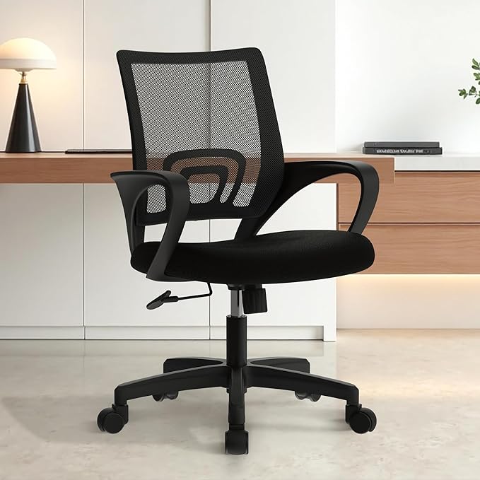 ETONEX Office Chair with Ergonomic Mid Back Cushion Lumbar Support Adjustable Swivel Rolling Computer Gaming Desk Chair Comfy Mesh Seat Wheels Home Executive Use (1, All Black)