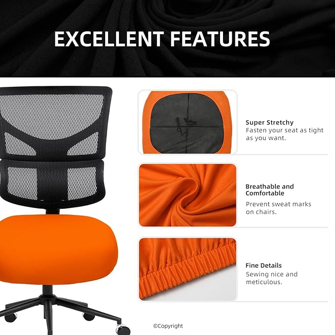 DIVA EN CAMINO DEC Stretchable Desk Office Chair Seat Cushion Covers - Universal Spandex Computer Chair Slipcover - Removable Washable Cushion Protectors Anti-Scratch for Dogs, Cats, Pets (Orange)