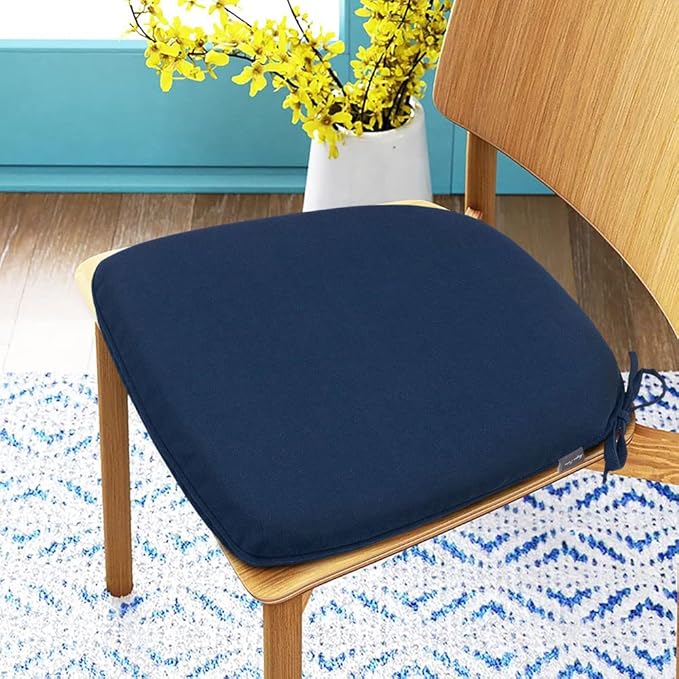 Magpie Fabrics 17"x16"x2" U-Shape Chair Cushions with Ties 2 Count, Outdoor Indoor Waterproof All Weather Seat Pads Decoration for Patio Garden Dining Office - Navy