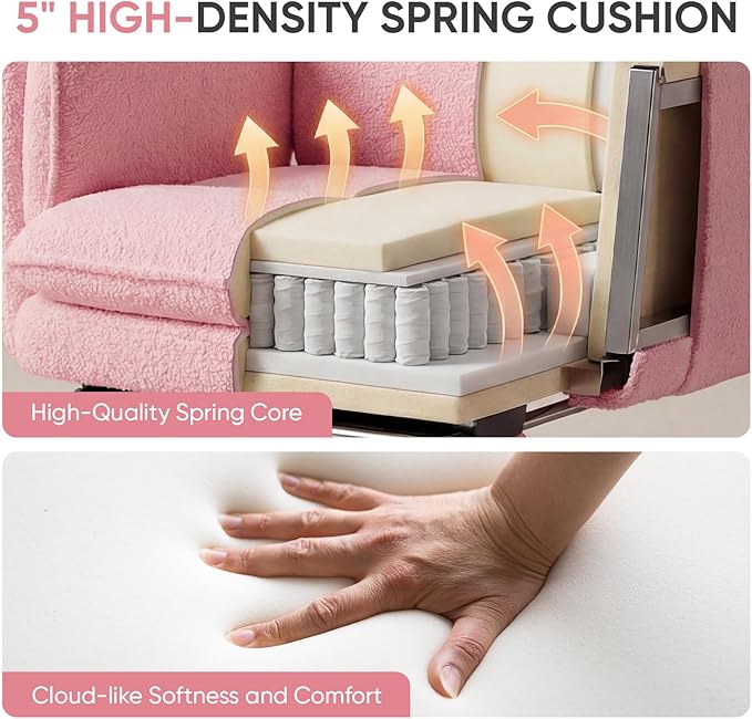 Big and Tall Office Chair with Flip Armrests, Cross Legged Office Chair with Storage Pockets, Comfortable Reclining Computer Chair with Foot Rest, Wide Home Desk Chair, Teddy Fleece, Pink
