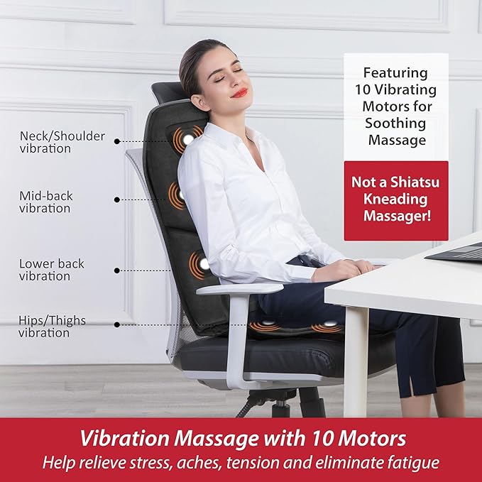 COMFIER Back Massager for Chair – Upgraded Vibration Chair Massager, Deep Tissue Back Massager for Pain Relief, Massage Chair Pad with Graphene Heating,Father Day Gifts
