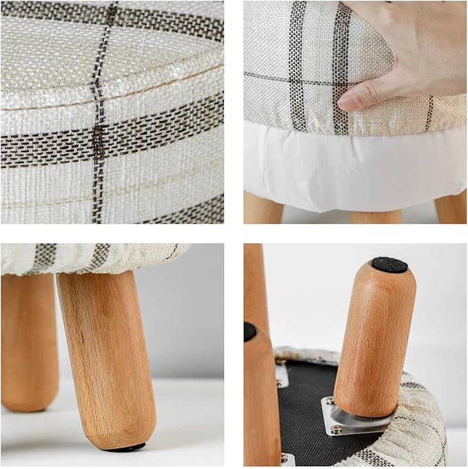 H&B Luxuries Fabric Round Padded Ottoman Foot Rest Stool