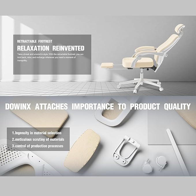 Ergonomic High Back Office Chair with Wide Thick Seat Cushion,Adjustable Lumbar Support and Backrest (White w/Footrest)