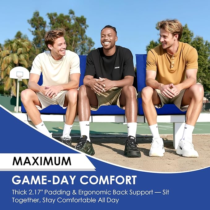 Stadium Seats with Back Support,Bleacher Chairs with Cushion, Portable Folding Stadium Chair with Removable Cushion and Large Pocket for School Events Sports Game(Blue 2 Pack)
