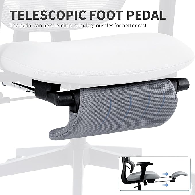 Ergonomic Office Chair with Footrest, 90-135° Reclining High Back Desk Chair with Lumbar Support, 2D Headrest, 4D Armrests, Computer Chair for Long Hours, Dark Grey