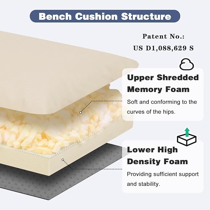 baibu 48Inch Outdoor Bench Cushion Waterproof, Bench Cushions for Outdoor Furniture, Dual-Layer Memory Foam atio Furniture Cushions, Porch Swing Seat Pad with Washable Cover & Ties, 48x16x3.5, Beige