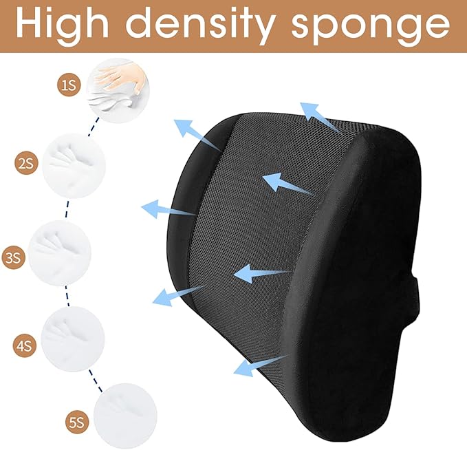 MEKBOK Memory Foam Lumbar Support Pillow Back Cushion Designed for Lower Back Pain Relief by - Provides Maximum Back Support for Car, Home/Computer/Office Chair, Recliner - Adjustable Strap