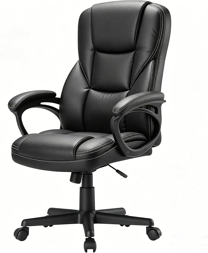 Shahoo Ergonomic Office Chair Executive Adjustable Desk Chair with Flip-up Armrests PU Leather Swivel Computer Chair for Home Office Gaming, Lumbar Support Space Saving 300lbs Capacity, Black