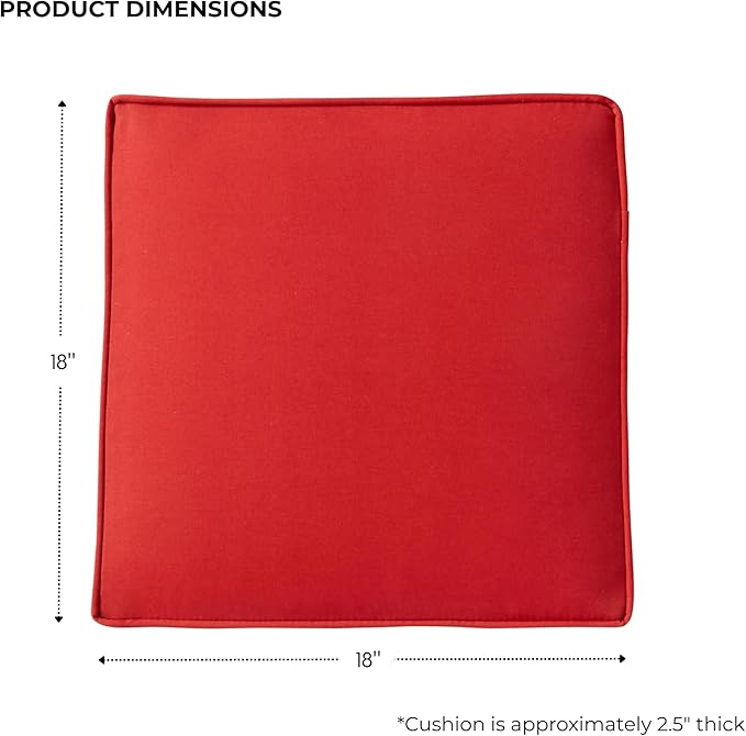 Outdoor 18 inch Square Patio Dining Chair Pads – Comfortable Fiber-Filled Seat Cushions with Ties, Reversible Polyester Fabric - Salsa Red, Set of 2