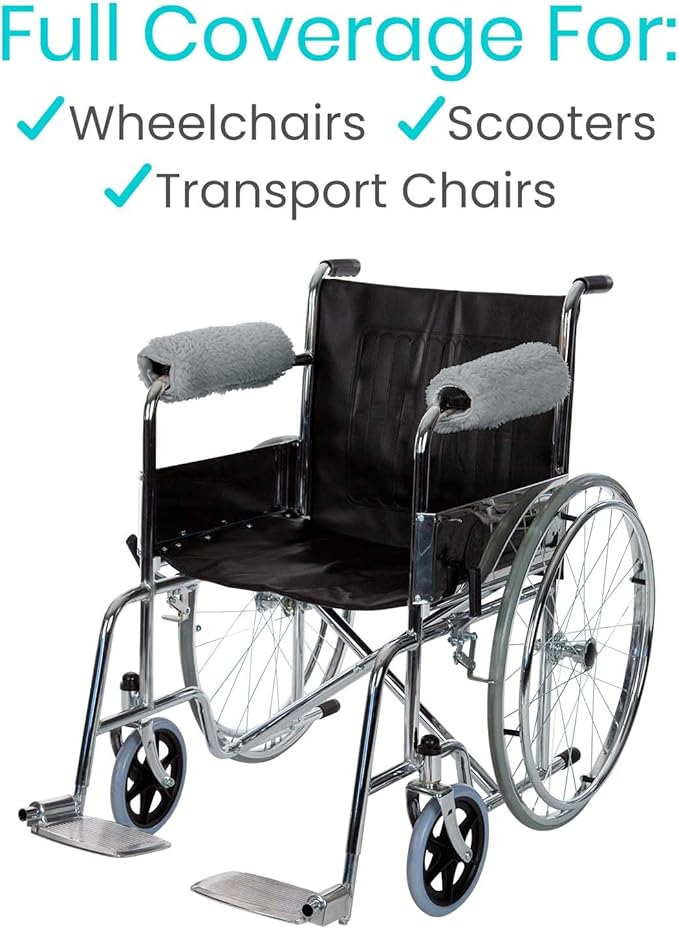 Vive Wheelchair Armrest Pads (2 PCS) - Memory Foam Sheepskin Cushion Accessories for Transport Electric Wheel Chair Arm Rests - for Adults, Seniors, Handicapped - Soft Support for Office Chair