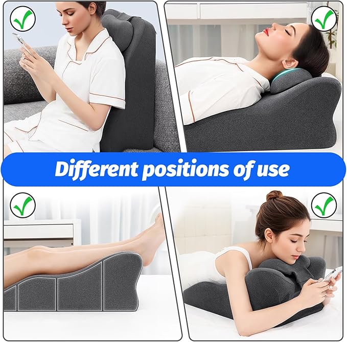 xiaomubiao Reading Pillow, Lumbar Support Pillow for Couch, Sofa Bed Support, Bed Pillow for Sitting up,Ergonomic Memory Foam Pillow for Acid Reflux & Back Discomfort, with Removable Cover Gray