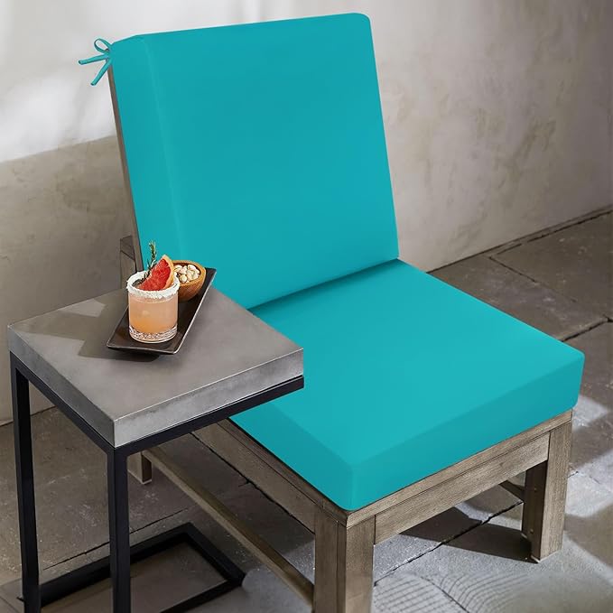 idee-home Outdoor Dining Chair Cushion, Patio Seat Cushion High Back Waterproof Seat Pads with Removable Cover, Indoor Chair Pads Deep, Peacock Blue
