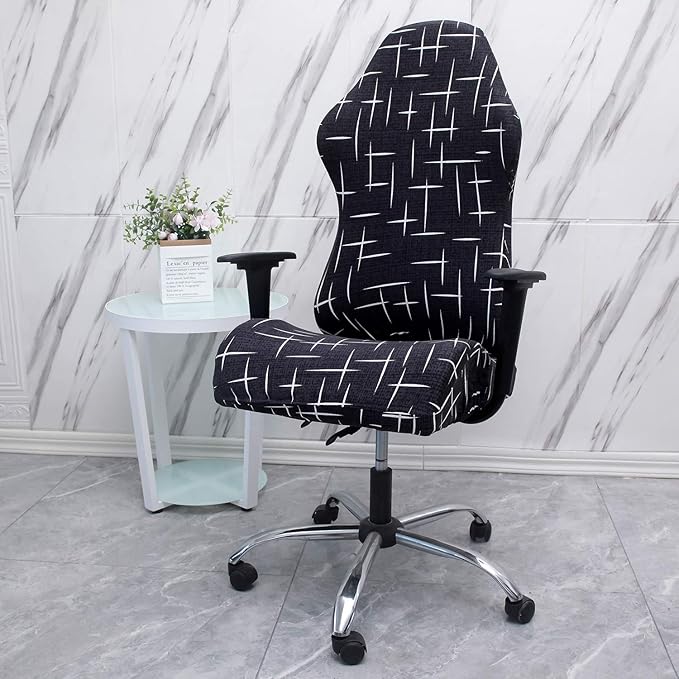 WOMACO Gaming Chair Slipcover Stretch Seat Chair Cover for Leather Computer Reclining Racing Ruffled Gamer Chair Protector (Dark Gray Floral, One-Size)