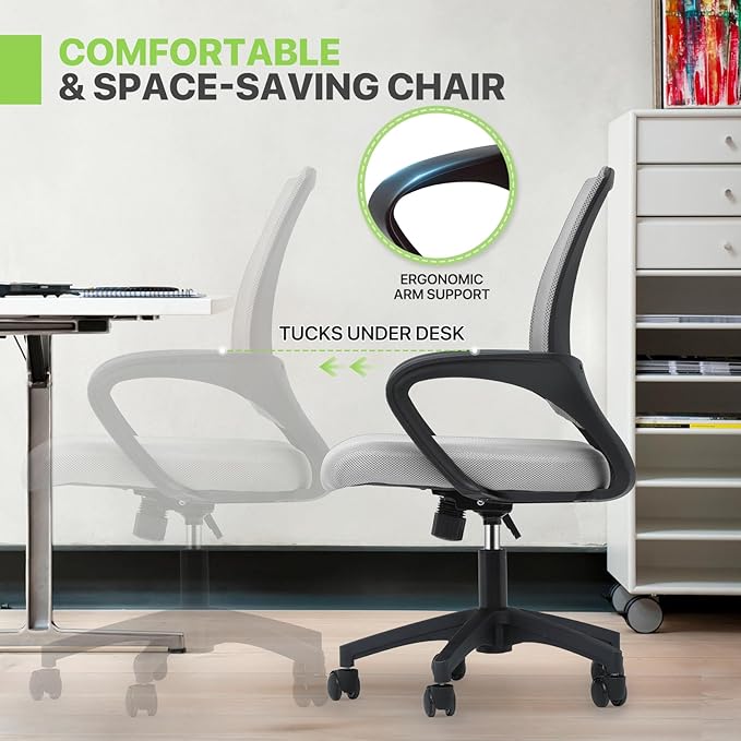Magshion Ergonomic Office Chair Pack of 2, Mid-Back Mesh Desk Chair, Adjustable Swivel Computer Chair with Lumbar Support & Breathable Backrest for Gaming, Work, Study, 300 Lbs Capacity, Light Gray