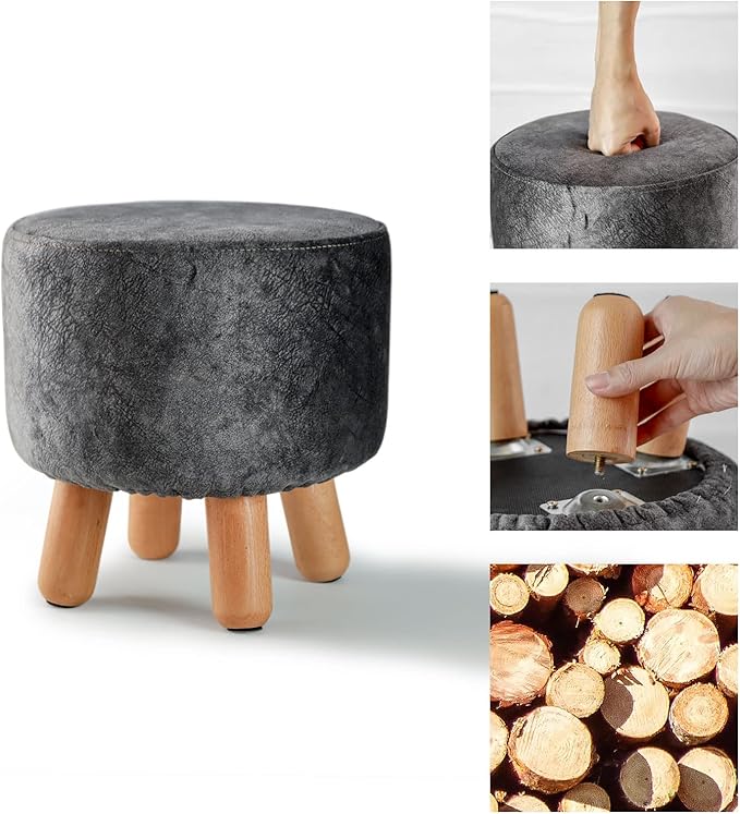 H&B Luxuries Fabric Round Padded Ottoman Foot Rest Stool