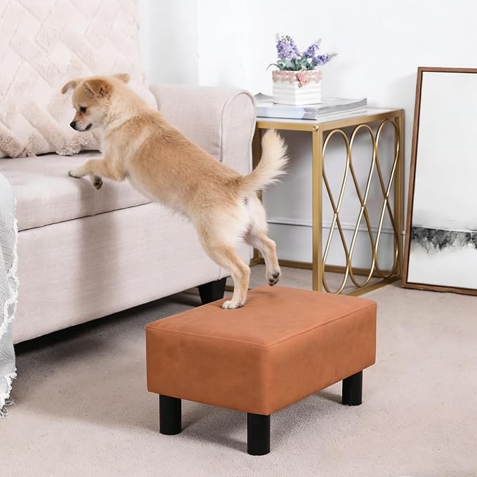 Joveco Small Footstool Ottoman Footrest Modern Rectangular Foot Stools for Living Room Bedroom (Orange)