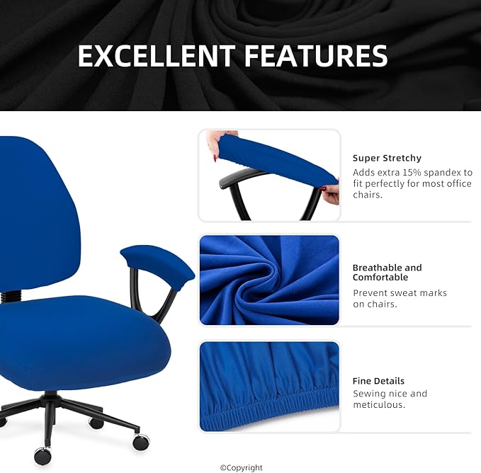 Stretchable Split Office Chair Seat Covers - Universal Stretch Computer Chair Slipcover - Washable Rotating Backrest Coverings & Cushion Protectors & Armrest Covers for Dogs, Cats, Pets