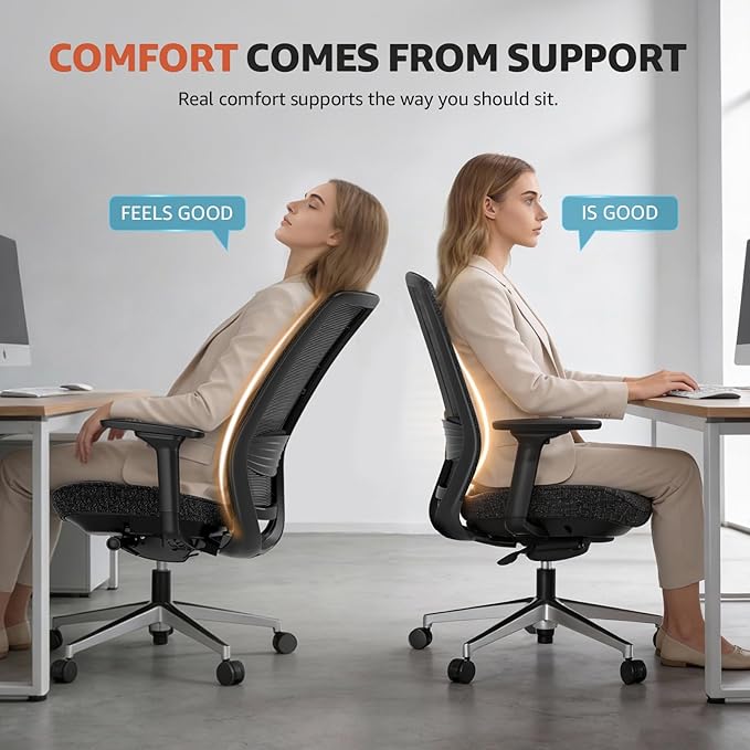 ErgoSift M2 Ergonomic Office Chair - High-Back Mesh Desk Chair with Adjustable Lumbar Support 4D Armrests for Long Hours Sitting Black