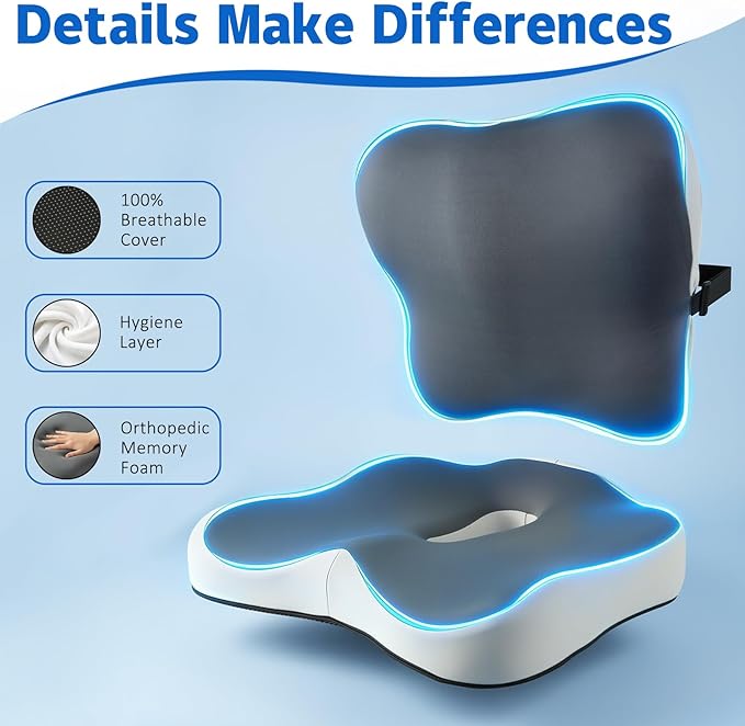 SFSFSCDF Memory Foam Comfort Seat Cushion，Lumbar Support Pillow for Sciatica & Tailbone，Office Chair Cushion，Suitable for Office，Chairs,Automobiles, Wheelchairs, Home and Office Use (Seat Cushion)