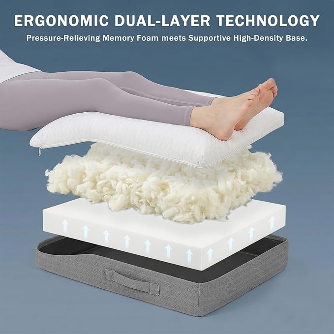 baibu Memory Foam Leg Elevation Pillow, Dual-Layer Patent Design Support Pillow to Raise Feet for Circulation, Leg Wedge Pillow for Sleeping, Knee Pillow for Knee Hip Ankle Pain Relief