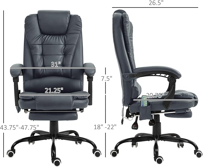 Vinsetto 7-Point Vibrating Massage Office Chair, High Back Computer Chair with Lumbar Support, Footrest, Reclining Back, Adjustable Height, Blue