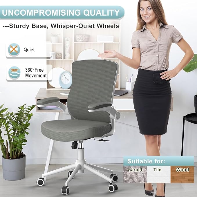 CYKOV Office Chair, High Back Desk Chair Adjustable Height and Ergonomic Design Home Office Computer Chair Executive Lumbar Support Padded Flip-up Armrest Swivel Task Chair