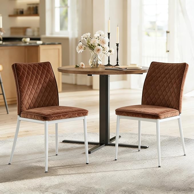 Lightdot Dining Chairs Set of 2, Accent Parsons Diner Chair Upholstered Fabric Stylish Kitchen Chairs with Metal Legs and Padded Seat for Dining Room, Vanity, Living Room, Bedroom Office,Brown