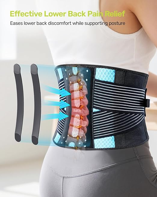 Rakiie Slim Back Brace for Lower Back Pain Relief, Lightweight & Breathable Back Support Brace for Men Women, Ergonomic Light Lumbar Support for Everyday Wear, Sky Blue M