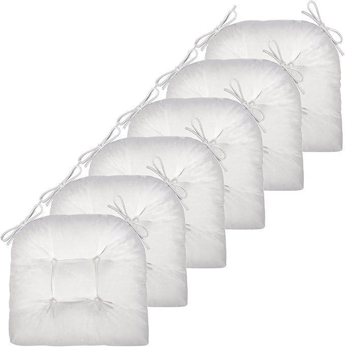 Chair Cushion, Chair Cushions for Dining Chairs, Chair Pads and Mat with Ties for Indoor Kitchen Seat and Desk (White, 6 Count - 17 x 16 in)