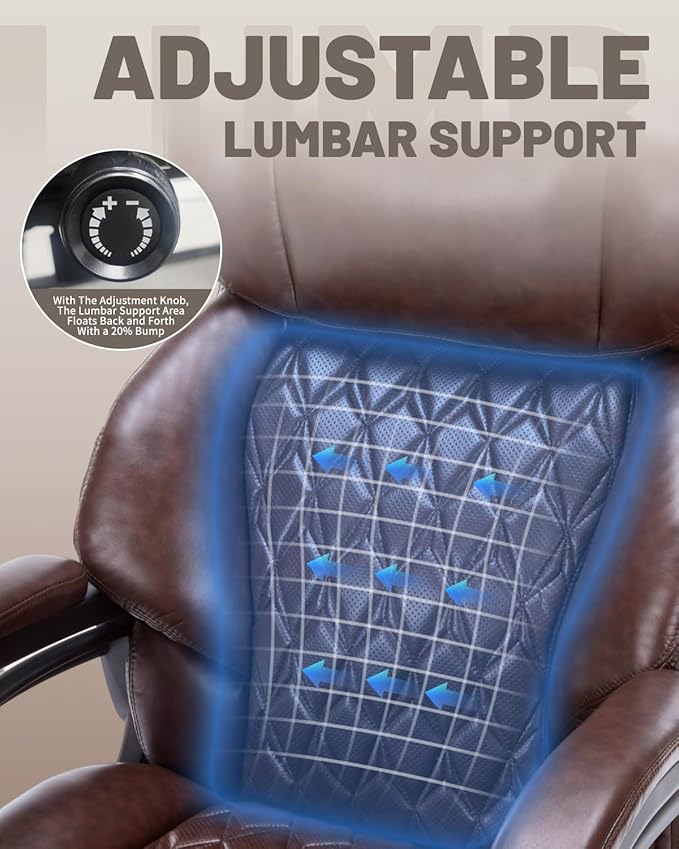 800LBS Heavy Duty Office Chair & Massage Footrest Big & Tall Executive Chair with Adjustable Lumbar Support, PU Leather, Extra Wide Seat for Comfort