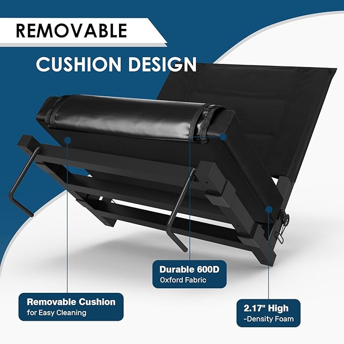 Stadium Seats with Back Support,Bleacher Chairs with Cushion, Portable Folding Stadium Chair with Removable Cushion and Large Pocket for School Events Sports Game(Black 2 Pack)