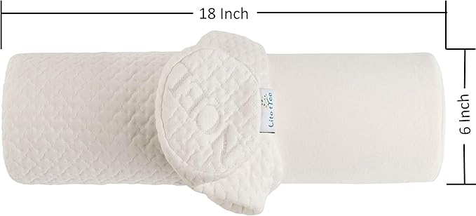 Comfort Memory Foam Neck Roll and Cervical Bolster Round Pillow with Removable Washable Soft Cover for Spine and Neck Back Lumbar Leg Vertebra Support (18x6 inch Pillow)