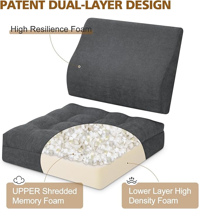 Recliner Cushion for Elderly with Lumbar Support Pillow - 20x20x5 Inch Extra Thick Recliner Seat Cushion for Seniors Relief Back Pain and Tailbone Pain from Long Sitting Non-Slip Bottom