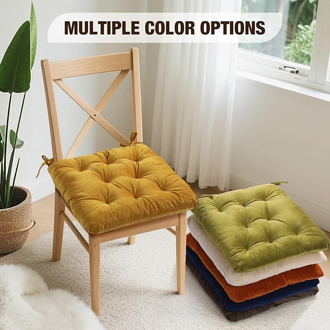 Nuanchu Memory Foam Chair Cushions Set of 4, Thick Indoor Seat Cushions for Dining Chairs Tufted Seat Pads for Kitchen, Dining Room, Office,(Dark Brown,16.5"x16.5"x4")