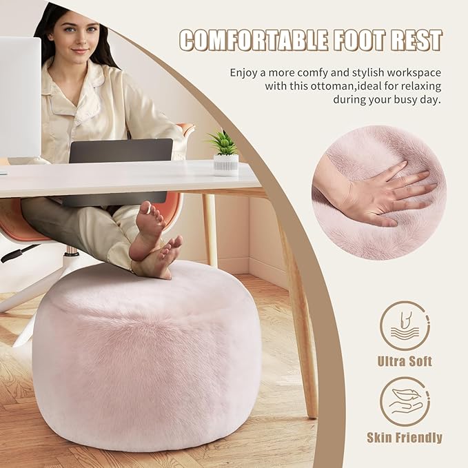 Gericco Round Stuffed Pouf Ottoman for Foot Rest, A Round Modern Foam Filled Poufs, Floor Chair for Living Room, Nursery, Dorm, A Soft Modern Foot Stool Perfect to Rest Your Feet (Pink, 29Inch)
