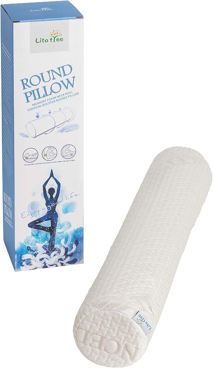 Comfort Memory Foam Neck Roll and Cervical Bolster Round Pillow with Removable Washable Soft Cover for Spine and Neck Back Lumbar Leg Vertebra Support (18"x3.5" Pillow Firm)