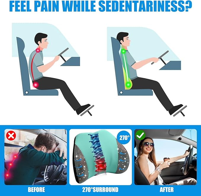 Lumbar Support Pillow with Diamond, Memory Foam Lumbar Pillow for Office Chair for Lower Back Pain Relief, Car Lumbar Support for Driving Seat, Back Support Pillow for car Chair (Green)