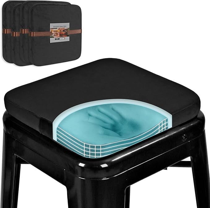 SINOSSO Magnetic Memory Foam Metal Stool Cushions Set of 4, Luxury Velvet Bar Cafe Stackable Chair Seat Pads, Non-Slip & Washable (Square, Black, 4)