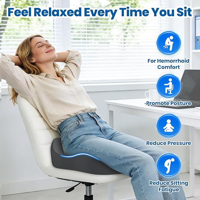 SweetSlubr Large Donut Pillow Seat Cushion for Hemorrhoid Discomfort&Tailbone Pressure, Office Chair Cushion for Long Sitting, Ergonomic Coccyx Pillow for Postpartum Pregnancy, Lifting Cushions, Grey