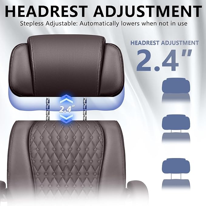 VENDORZe Office Desk Chair with Foot-Rest 400lbs, Heavy Duty Executive Office Chair, Comfy High Back Ergonomic PU Leather Desk Chair with Lumbar Support, Brown