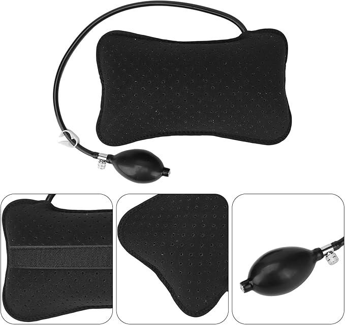 Inflatable Lumbar Pillow, Lumbar Support Pillow Adjustable Lower Back Cushion for Car Office Chair Airplane Travel Black